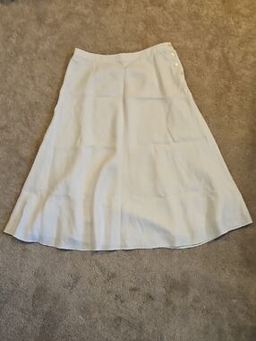 Lauren Ralph Lauren White Linen A-Line Midi Skirt